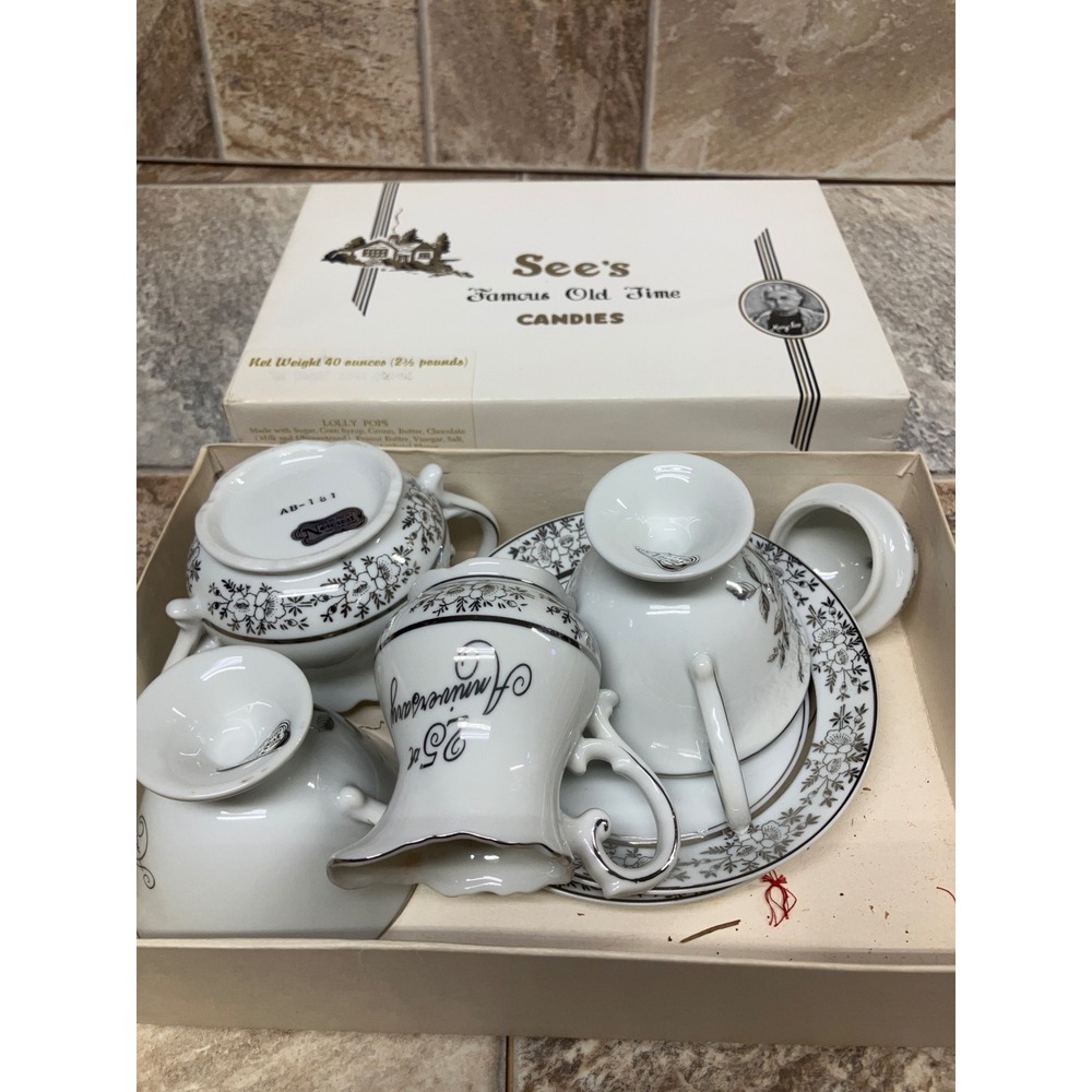 Norcrest Chatillon 25th Anniversary Tea Set Silver Rose Porcelain Japan 6pc